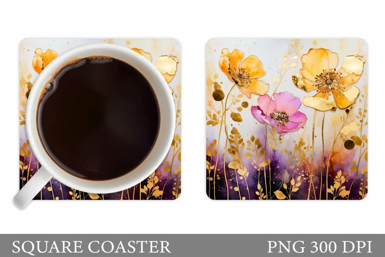 Flowers Coaster Sublimation. Floral Coaster Design