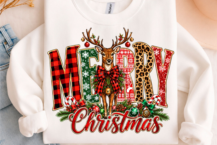 Merry Christmas Reindeer Plaid Leopard PNG