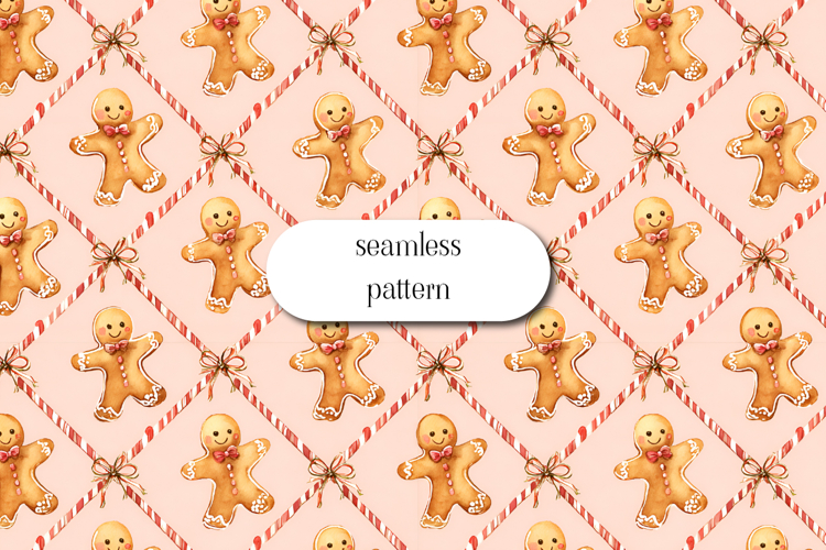 Cute Gingerbread Cookie Seamless Christmas Pattern example image 1
