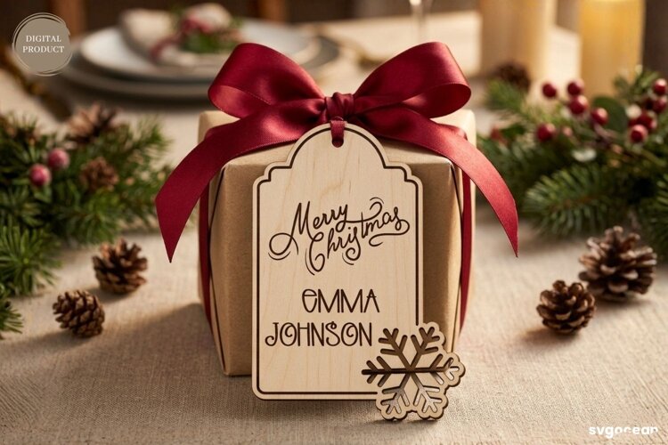 Christmas Snowflake Gift Tag Laser Cut | Glowforge | SVG example image 1