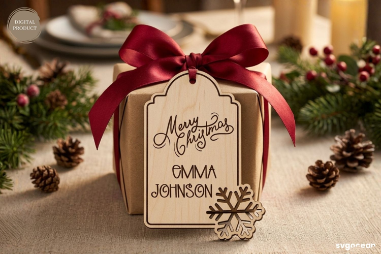Christmas Snowflake Gift Tag Laser Cut | Glowforge | SVG