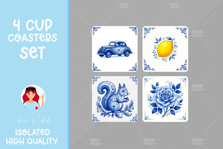 4 Ceramic Tile Style Ornamental Pattern Drink Coasters example image 1