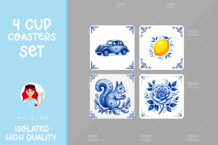 4 Ceramic Tile Style Ornamental Pattern Drink Coasters