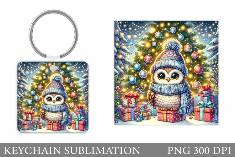 Cute Owl Keychain Design. Christmas Keychain Sublimation