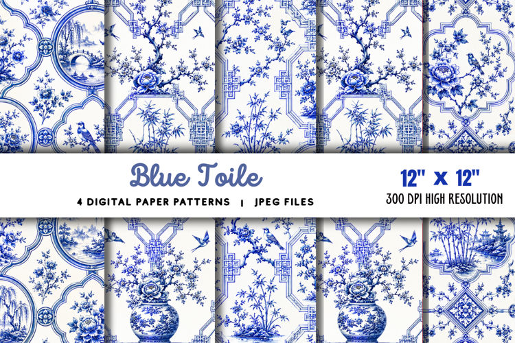 Blue Toile Digital Paper JPG