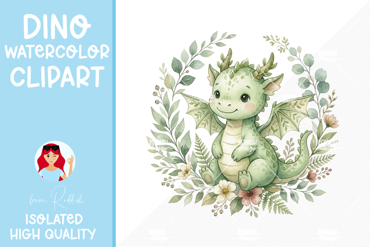 Cute Baby Dragon Watercolor Clipart