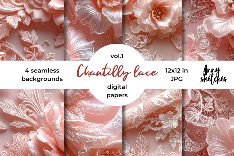 Coquette Lace Valentine Digital Paper Kit Rococo Patterns