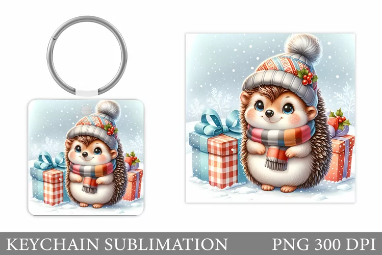 Christmas Hedgehog Keychain. Christmas Keychain Sublimation