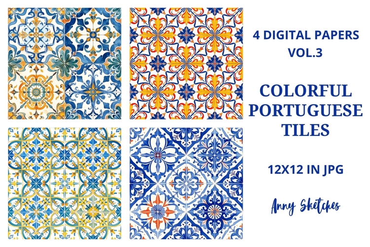 4 Colourful Portuguese Tiles Azulejos Bright Mediterranean