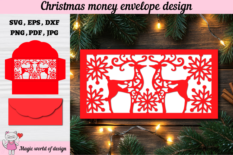 Christmas deer Money Envelope svg, Papercut Gift Card