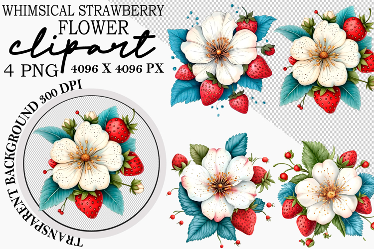 Whimsical Strawberry Flower Clipart