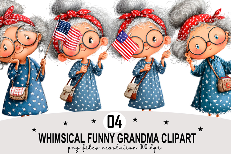whimsical funny grandma clipart Watercolor PNG example image 1