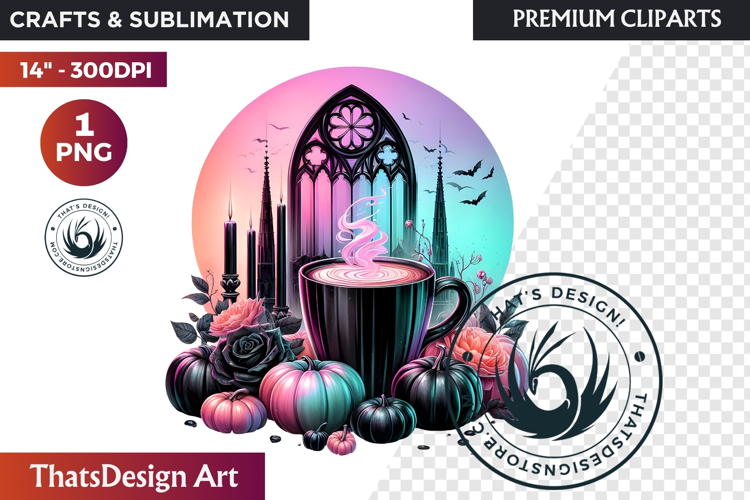 Gothic Halloween Drinks Pink and Black Sublimation clipart