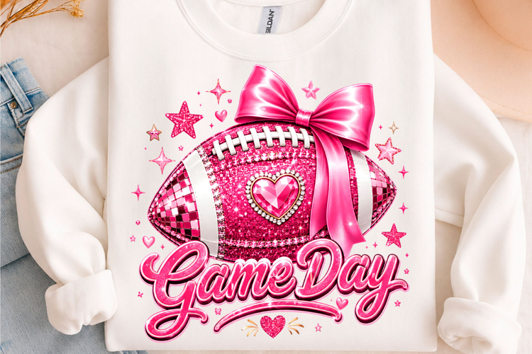 Pink Glitter Game Day Football PNG