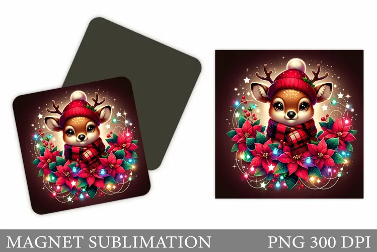 Christmas Deer Magnet Design. Christmas Magnet Sublimation