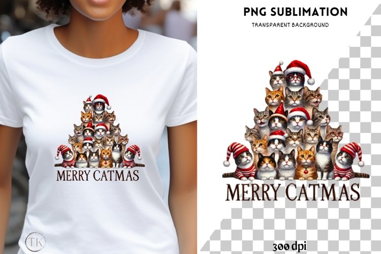 Merry Catmas Digital Print, Transparent Design