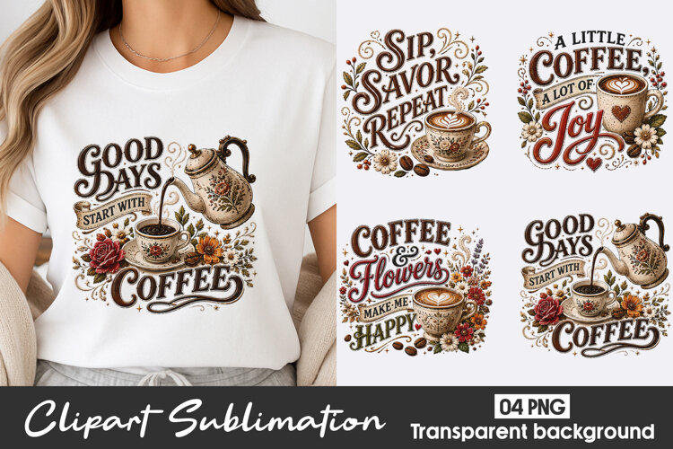 Coffee Flowers Vintage Floral Clipart Sublimation PNG example image 1