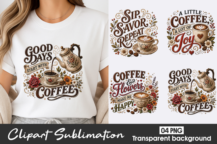 Coffee Flowers Vintage Floral Clipart Sublimation PNG