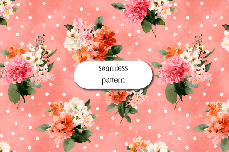 Watercolor Floral Seamless Pattern Pink Polka Dot