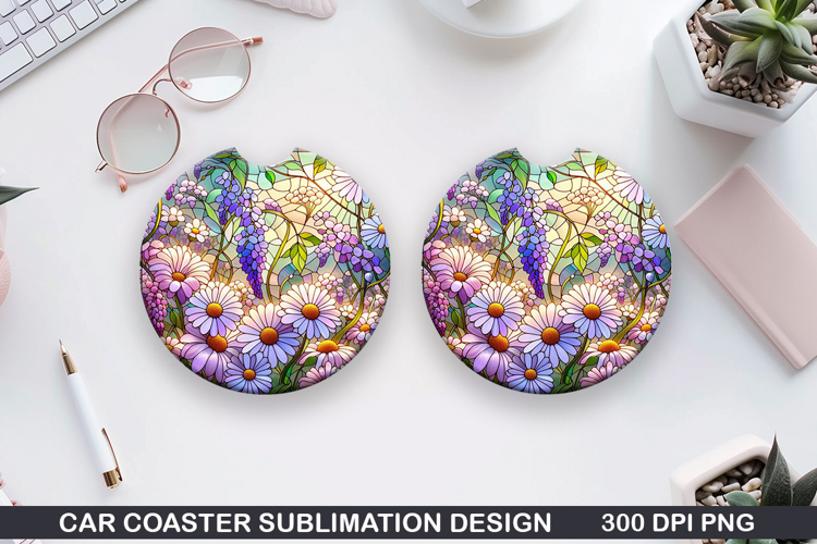 Flower Car Coaster Sublimation| Spring Flowers Coaster PNG
