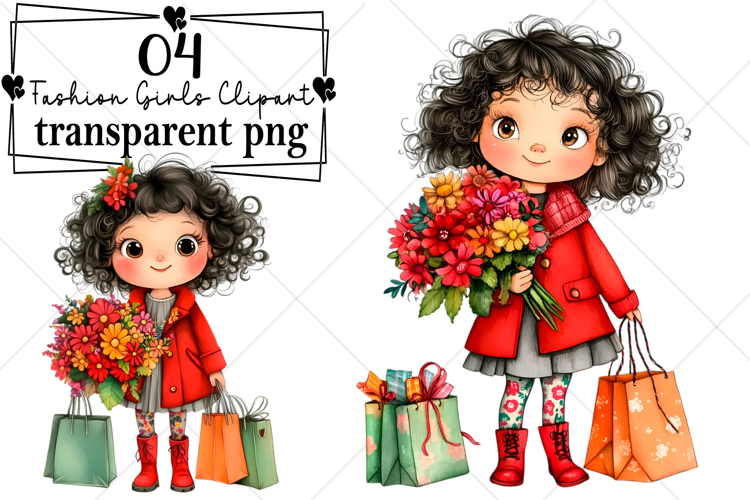 Whimsical Fashion Girls Clipart Watercolor PNG