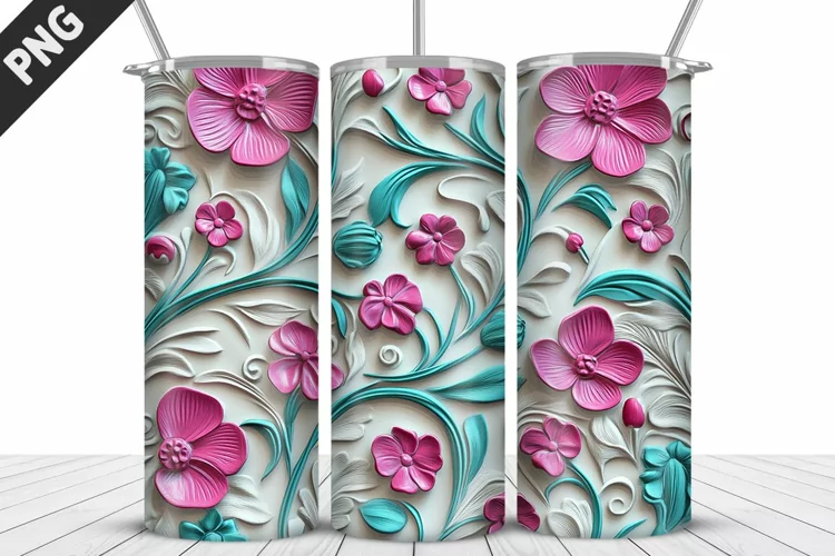 3D Daisy Flowers 20oz Tumbler Wrap | Sublimation Design