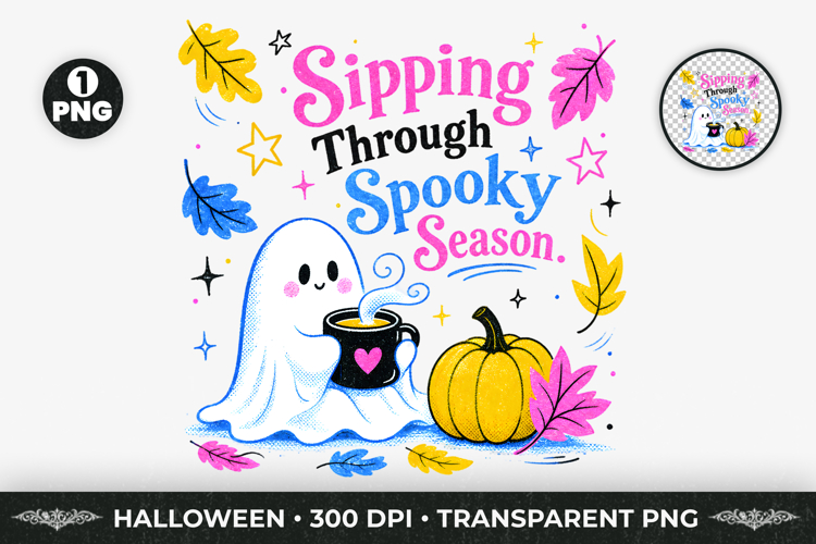 Sipping Through Spooky Season Halloween T-Shirt Design PNG