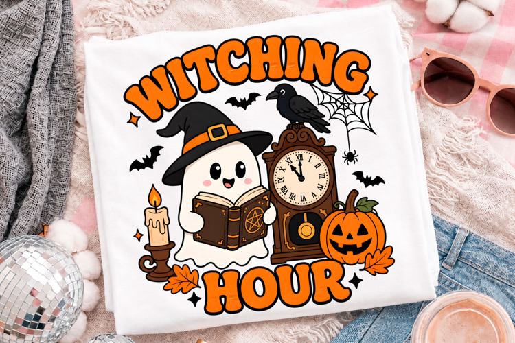 Cute Ghost Witching Hour Halloween T-Shirt Design