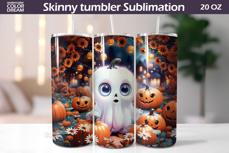 Cute Ghost Tumbler Wrap | 3D Ghost Pumpkin Tumbler