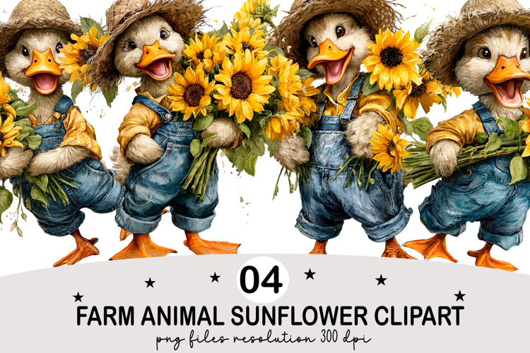 Farm animal sunflower clipart Watercolor png