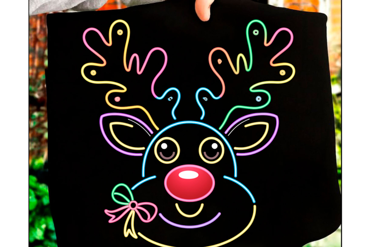 Neon Reindeer Coquette Christmas PNG
