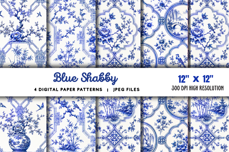 Blue Shabby Chic Chinoiserie Junk Journal JPG