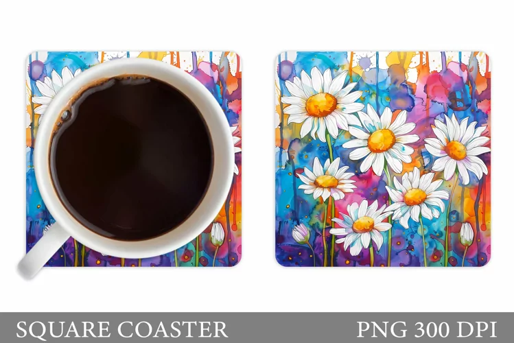 Daisy Flowers Coaster Design. Sublimation Coaster Flowers