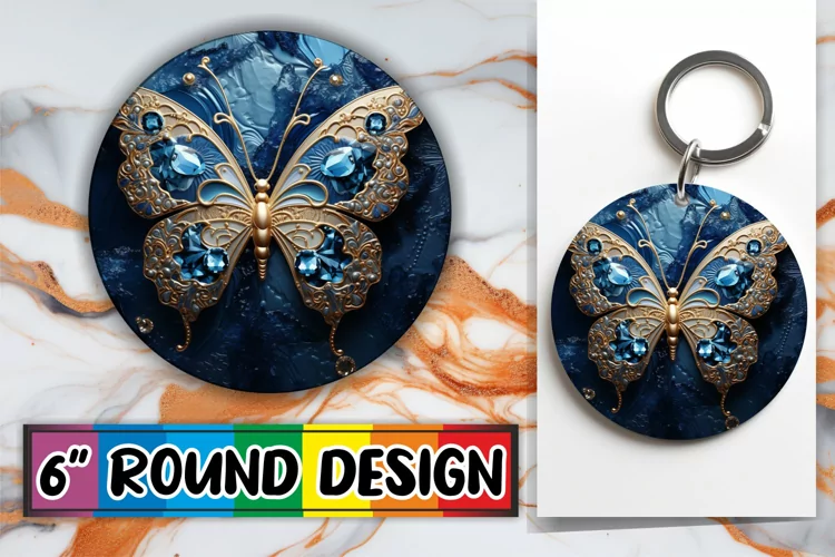 Round Butterfly Keychain - 3D Embroidered Art
