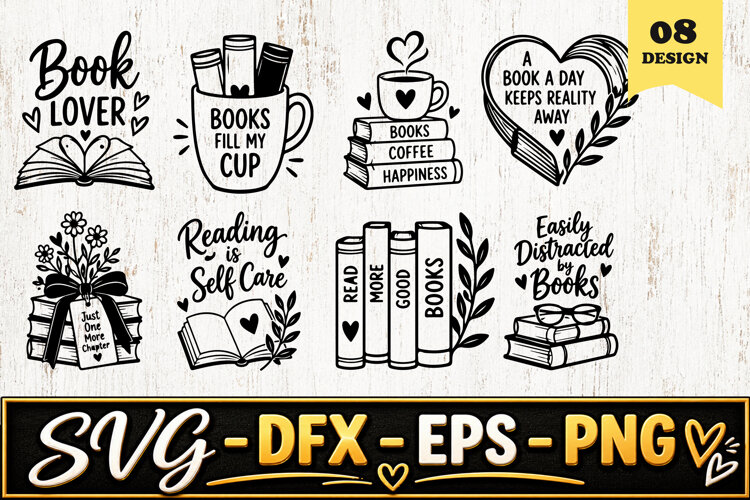 Book Lover Reading Quotes SVG PNG example image 1