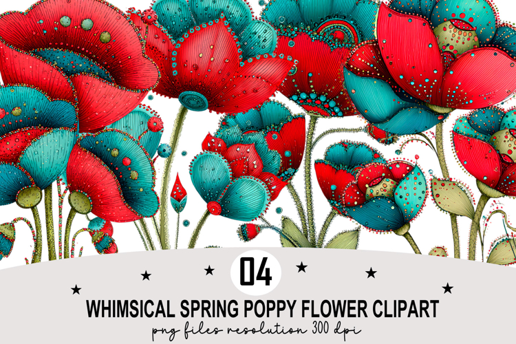Whimsical Spring Poppy Flower Clipart Watercolor PNG
