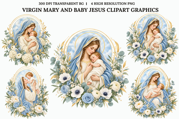 Virgin Mary Baby Jesus Floral Christian Sublimation PNG