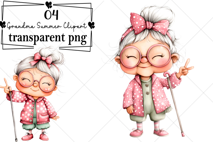 Whimsical Funny Grandma Summer Clipart Watercolor PNG