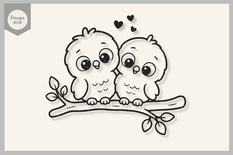 Cute Owl Couple SVG, Two Owls Cuddling on a Branch, Love SVG