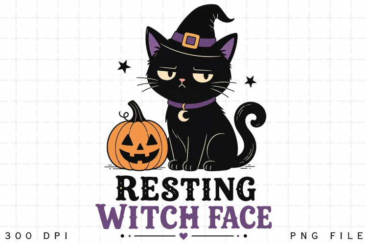 Resting Witch Face PNG Sublimation Design - Grumpy Black Cat