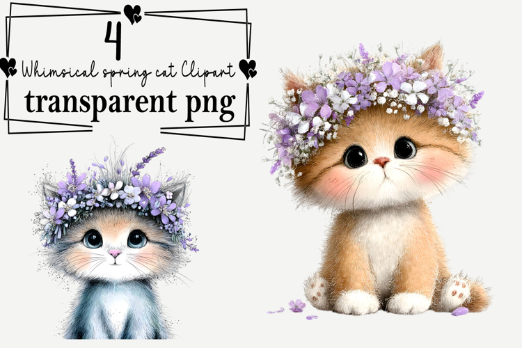 Whimsical spring cat Clipart Watercolor PNG