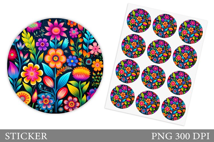 Flowers Sticker Design. Flowers Round Sticker Template example image 1