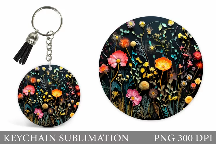 Flowers Keychain Sublimation. Flowers Round Keychain