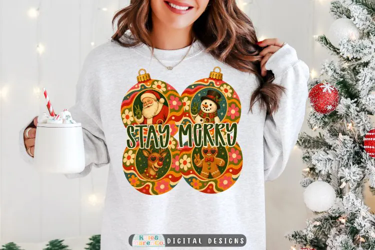 Stay Merry PNG | Retro Groovy Santa Christmas PNG