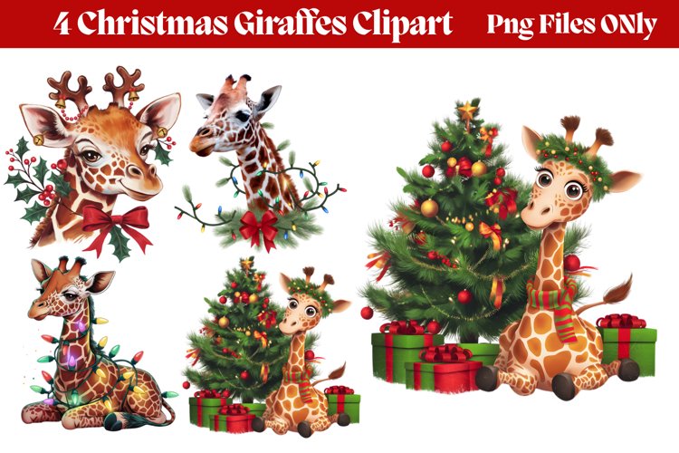 Christmas Giraffes Clipart PNG