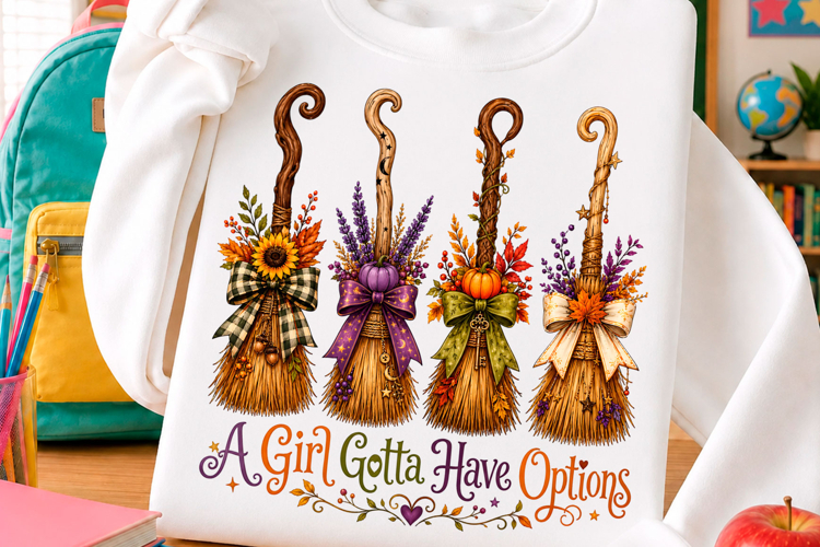 A Girl Gotta Have Options Witch Broom PNG