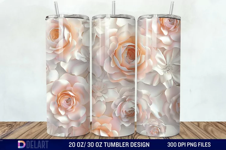 3D Flower Seamless Roses Tumbler Wrap