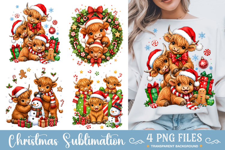 Christmas Highland Cow PNG, Trending Christmas PNG, Santa