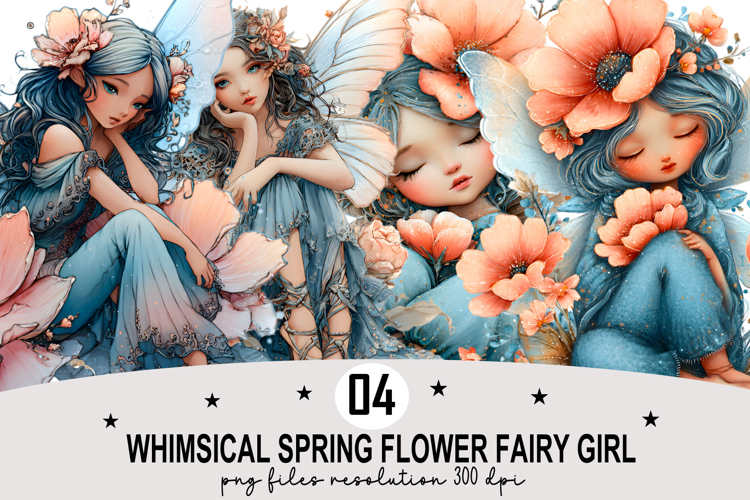 Whimsical Spring Flower Fairy Girl Clipart Watercolor PNG