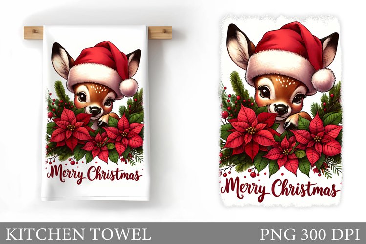 Cute Deer Kitchen Towel. Christmas Kitchen Towel Design example image 1